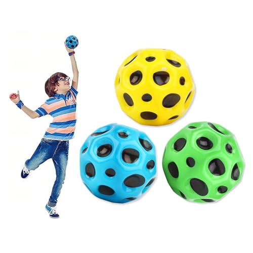 ChAusa 3 Stück Astro Jump Ball, Space Theme Bouncy Balls, Mini Bouncing Ball, Hohe Sprünge Gummiball Space Ball Moonball, Ideal als Mitbringsel für Kinderpartys (Gelb+Grün+Blau) von ChAusa