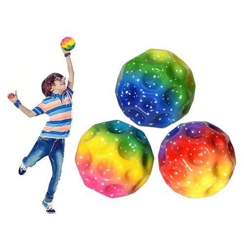 ChAusa 3 Stück Astro Jump Ball, Space Theme Bouncy Balls, Mini Bouncing Ball, Hohe Sprünge Gummiball Space Ball Moonball, Ideal als Mitbringsel für Kinderpartys (Regenbogenfarben) von ChAusa