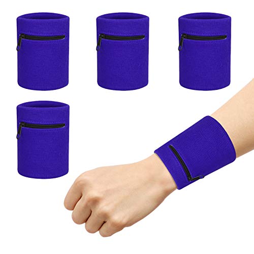 CHALA Schweißband Handgelenk Beutel 4STK Handgelenk mit Reißverschlusstasche Sportarmband Handy Wristbands laufarmband für Fitness Laufen Radfahren Fußball Basketball von CHALA