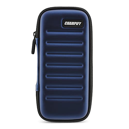 Champify® Darttasche blau mit Haltesystem gegen Verrutschen der Dartpfeile | Hard-Case zum Schutz für 3 Steeldarts oder Softdarts und vielen Taschen für Dart Flights und weiteres Darts Zubehör von Champify