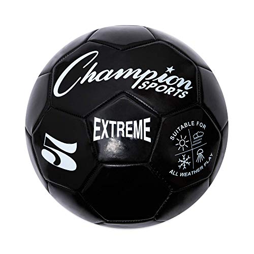Extreme Series Soccer Ball, reguläre Größe 5 – Collegiate, Professional und League Standard-Kickbälle – jedes Wetter, weiche Haptik, maximale Luftrückhaltung – für Erwachsene, Jugendliche, schwarz von Champion Sports