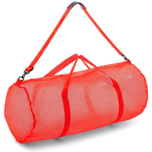 Champion Sports Mesh Duffle Bag with Zipper and Adjustable Shoulder Strap, 15” x 36”, Red - Multipurpose, Oversized Gym Bag for Equipment, Sports Gear, Laundry - Breathable Mesh Scuba and Travel Bag von Champion Sports