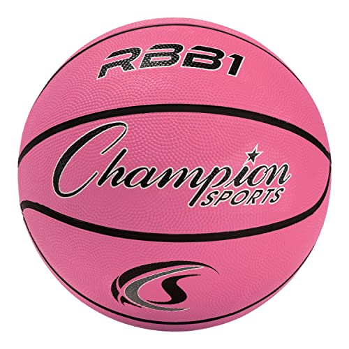 Champion Sports Offizieller Basketball aus Gummi, robust – Pro-Style Basketbälle und Größen – Premium-Basketball-Ausrüstung, drinnen und draußen – Sportunterrichtsbedarf (Größe 7, Rosa) von Champion Sports