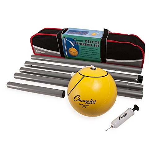 Champion Sports Portable Tetherball Set: Classic Backyard Rasen Strand und Pool Party Spiel beinhaltet Soft Ball Nylon Seil & Durable Teleskopstange mit Freiluftpumpe von Champion Sports