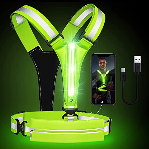 Reflektierende Weste LED Laufen Ausrüstung, Lauflicht mit Reflektoren LED Lauflampe USB Aufladbar Verstellbar mit Gürteltasche, Led Warnweste Laufweste Reflektierend für Nachtlauf Wandern Radfahren von Charfia