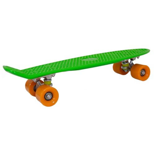 Charles Bentley 55,9 cm Kinder 70 Vintage Retro Cruiser Mini-Kunststoff-Skateboards, grün mit orangenen Rädern (11 Farben erhältlich) von Charles Bentley