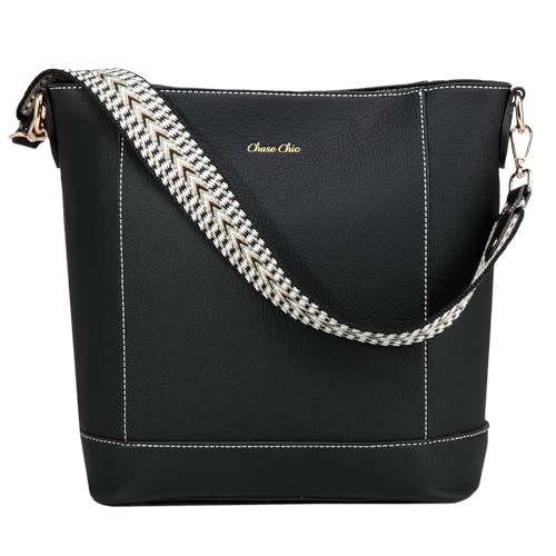 Chase Chic Umhängetasche Damen, PU Leder Handtasche Crossbody Bag Schultertasche,Hobo Tasche Kleine mit 2 verstellbarem Riemen für Alltag, Büro Einkauf Schwarz von Chase Chic