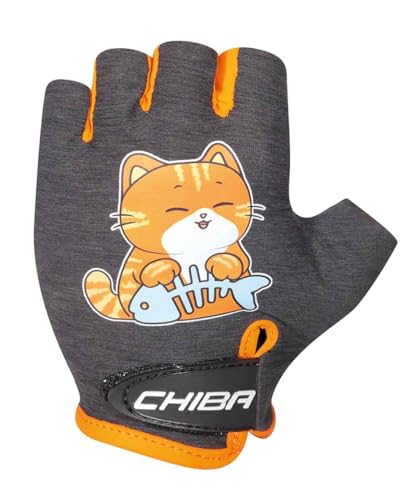 Chiba Cool Kids Katze Kinder Fahrrad Handschuhe kurz grau/orange 2024: Größe: L (9) von Chiba