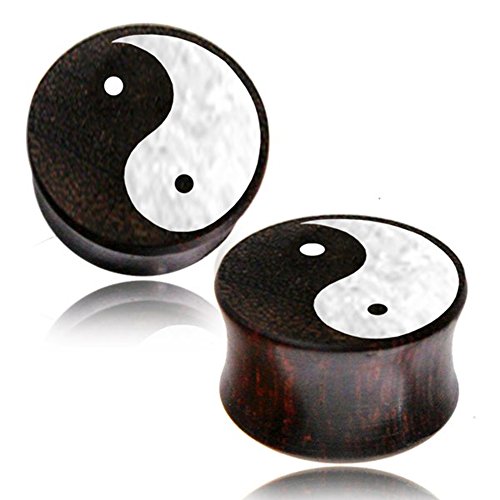 Chic-Net Holz Plug Tamarinde Yin Yang Bone Powder Inlay Tunnel Tribal Expander 08 mm von CHICNET