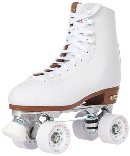 Chicago Skates Damen Rollschuhe Rink Premium Leder gefüttert – Classic White Quad Skates – Größe 45 von CHICAGO