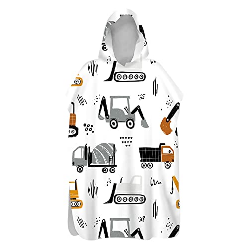 Chickwin Badeponcho mit Kapuze, Roboter Drucken Surf Poncho Umziehhilfe Strand Handtuch Mikrofaser Schnelltrocknend Strandtuch für Erwachsene Herren Damen und Kinder (60x110cm,Bagger) von Chickwin