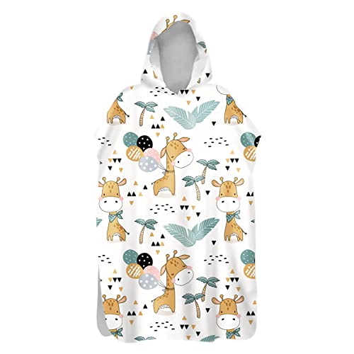 Chickwin Badeponcho mit Kapuze, Süß Surf Poncho Umziehhilfe Strand Handtuch Mikrofaser Schnelltrocknend Strandtuch für Erwachsene Herren Damen Kinder Mädchen (Gelbe Giraffe,60x110cm) von Chickwin