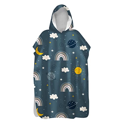 Chickwin Badeponcho mit Kapuze, Süß Surf Poncho Umziehhilfe Strand Handtuch Mikrofaser Schnelltrocknend Strandtuch für Erwachsene Herren Damen Kinder Mädchen (Planet Wolken,60x110cm) von Chickwin