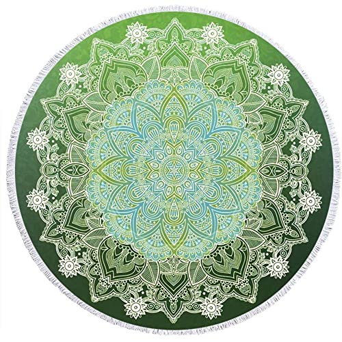 Chickwin Mikrofaser Runde Strandtuch mit Quaste, 3D Elegantes Mandala Schnelltrocknend Kompakt Badetuch Sandfreie Handtuch Reisehandtuch für Strand Schwimmen (Türkisgrün,Durchmesser 150cm/59) von Chickwin