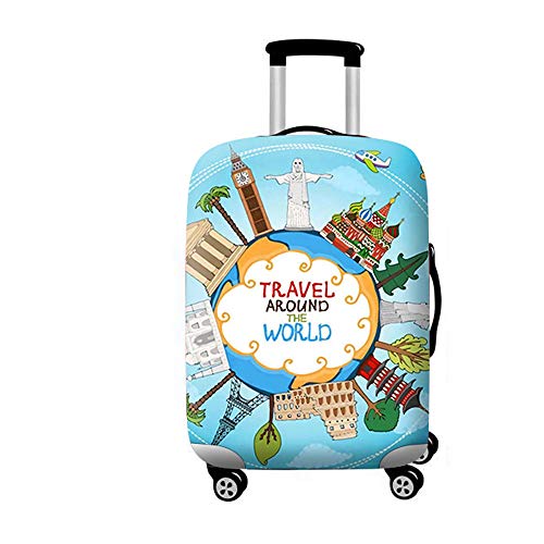 Elastisch Kofferhülle Kofferschutzhülle Waschbar Drucken Gepäck Cover, Chickwin Kofferschutz-Bezug Anti-Kratzer Staubdicht Kofferabdeckung Reisekoffer Hülle Luggage Cover (Rundgang,L(25-28?) von Chickwin