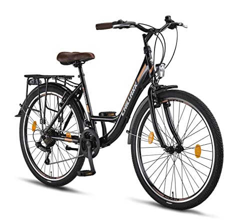 Chillaxx Bike Strada Premium City Bike in 26 und 28 Zoll - Fahrrad für Mädchen, Jungen, Herren und Damen - 21 Gang-Schaltung - Hollandfahrrad Citybike (26 Zoll, Schwarz-Braun V-Bremse) von Chillaxx