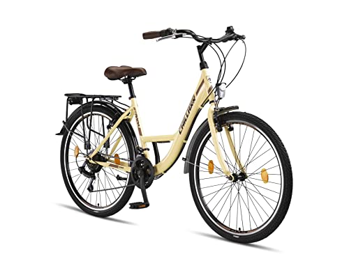 Chillaxx Bike Strada Premium City Bike in 26 und 28 Zoll - Fahrrad für Mädchen, Jungen, Herren und Damen - 21 Gang-Schaltung - Hollandfahrrad Citybike (Beige V-Bremse, 26 Zoll) von Chillaxx