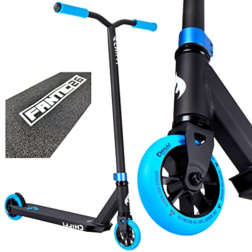 Chilli Pro Scooter Stunt-Scooter H=82cm Trick Tret Roller Schwarz Blau + Fantic26 Sticker + Griptape von Chilli Pro Scooter