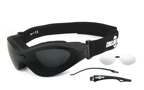 Chillout Rider® | Motorradbrille, Multifunktionsbrille, Bikerbrille | beschlagfrei, winddicht | Wechselgläser f. Tag & Nacht (HLT® Sicherheitsglas nach DIN EN 166) | Bügel & Band | Brille: CR009-a von Chillout Rider