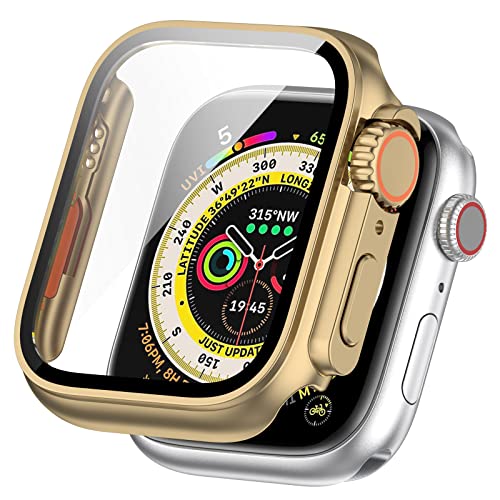Chofit Hüllen kompatibel mit Apple Watch 40 mm 41 mm 44 mm 45 mm, Displayschutzfolie PC Schutzhülle mit HD Panzerglasfolie für iWatch 8/7/6/5/4/SE (45 mm, Gold) von Chofit