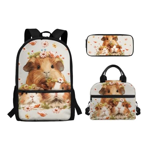 Chririnla 3-teiliges Kinder-Schultaschen-Set für Mädchen 7–10, isolierte Lunchbox und Federmäppchen, großes Fassungsvermögen, Schultaschen-Sets, Axolotls Sonnenblume, Tagesrucksäcke von Chririnla