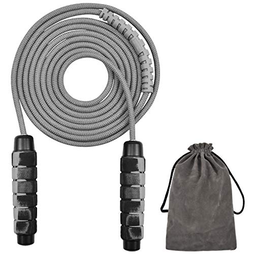 Chstarina Springseil Erwachsene, Speed Rope Verstellbar mit Kugellagern und Hautfreundlichen Handgriffe, Länge Einstellbar, Baumwolle Seilspringen für Kinder Fitnes, Training, Boxen, Crossfit (Grau) von Chstarina