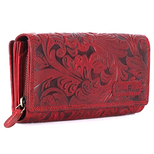 Chunkyrayan Damen Portemonnaie Echtleder XXL RFID Schutz inklusive Leder Schlüsselanhänger GB-7 Red Flower 1 von Chunkyrayan
