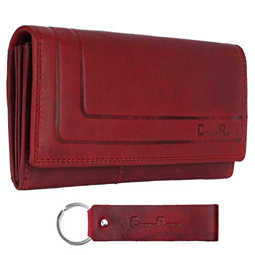 Chunkyrayan Echtleder Damen Geldbörse Hochwertig Vintage RFID Schutz inklusive Leder Schlüsselanhänger GB-13 Red von Chunkyrayan