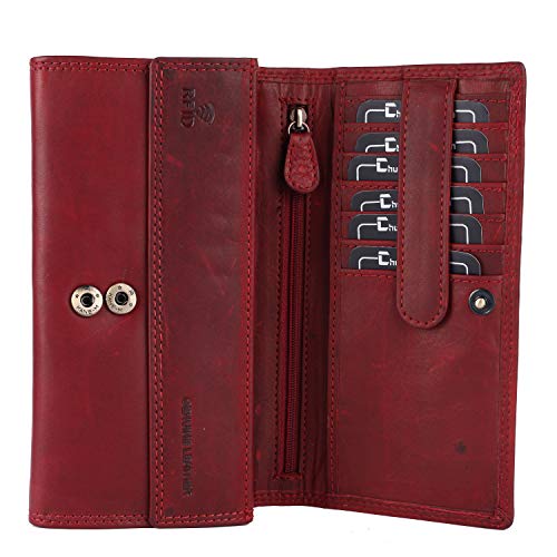 Chunkyrayan Echtleder Damen Geldbörse Hochwertig Vintage RFID Schutz inklusive Leder Schlüsselanhänger GB-15 Red von Chunkyrayan