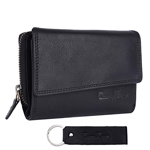 Chunkyrayan Echtleder Damen Geldbörse Hochwertig Vintage RFID Schutz inklusive Leder Schlüsselanhänger GB-18 Black von Chunkyrayan
