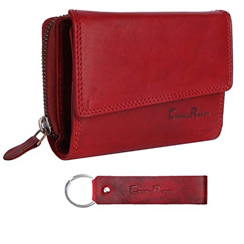 Chunkyrayan Echtleder Damen Geldbörse Hochwertig Vintage RFID Schutz inklusive Leder Schlüsselanhänger GB-18 Red von Chunkyrayan