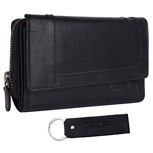 Chunkyrayan Echtleder Damen Geldbörse Hochwertig Vintage RFID Schutz inklusive Leder Schlüsselanhänger GB-23 Black 2 von Chunkyrayan