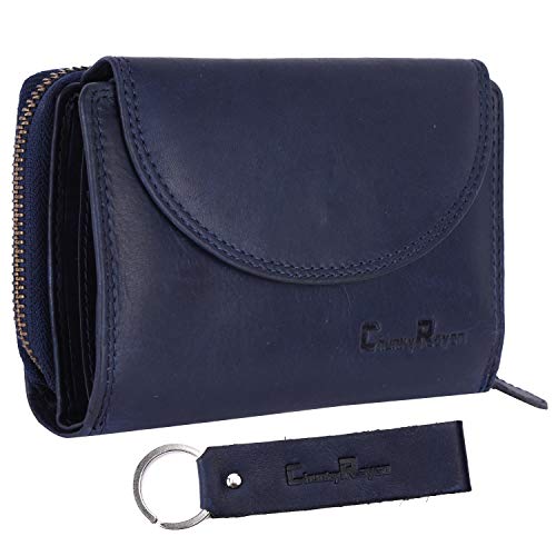 Chunkyrayan Echtleder Damen Geldbörse Hochwertig Vintage RFID Schutz inklusive Leder Schlüsselanhänger GB-3 Blue von Chunkyrayan