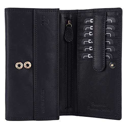Chunkyrayan Echtleder Damen Geldbörse Hochwertig Vintage RFID Schutz inklusive Leder Schlüsselanhänger P GB-15 Black von Chunkyrayan