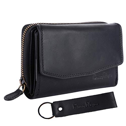 Chunkyrayan Echtleder Damen Geldbörse Hochwertig Vintage RFID Schutz inklusive Leder Schlüsselanhänger P GB-6 Black von Chunkyrayan