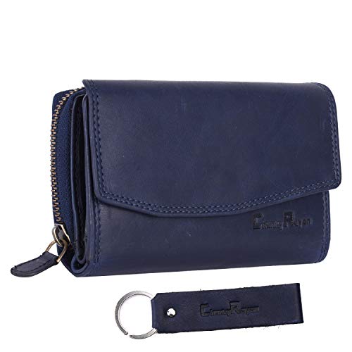 Chunkyrayan Echtleder Damen Geldbörse Hochwertig Vintage RFID Schutz inklusive Leder Schlüsselanhänger P GB-6 Blue Madrid von Chunkyrayan