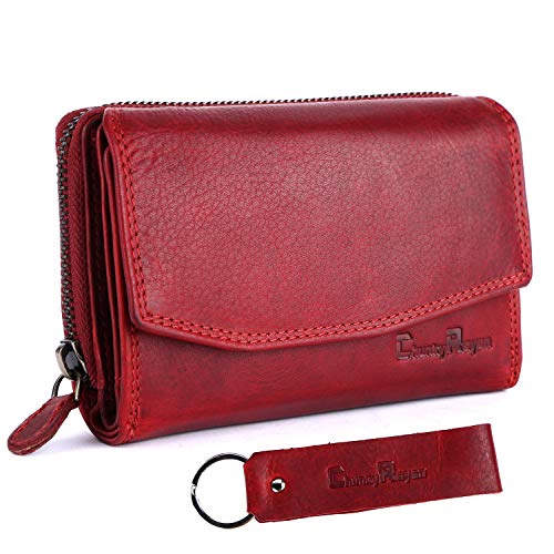 Chunkyrayan Echtleder Damen Geldbörse Hochwertig Vintage RFID Schutz inklusive Leder Schlüsselanhänger P GB-6 Red von Chunkyrayan
