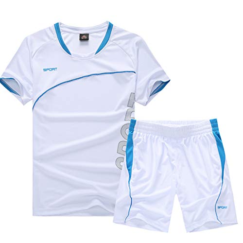 Cicilin Jungen Fußball Uniform Trainingsanzüge Kinder Atmungsaktive Sporttrikots – Kurzarm T-Shirts & Shorts Teamswear Sets Sportshorts Sets (Größe 22 – Weiß) von Cicilin