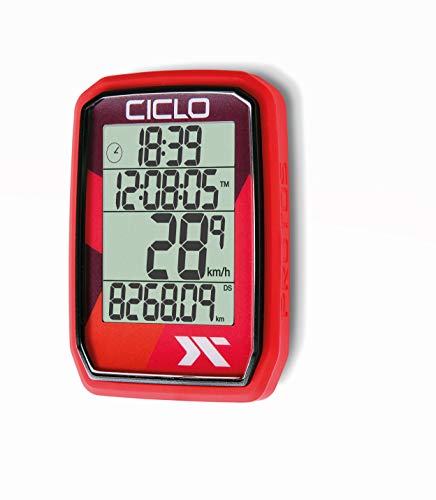 CICLO PROTOS 205 drahtloser Fahrradcomputer in 4 Farben mit 5 automatischen Funktionen in rot von Ciclosport