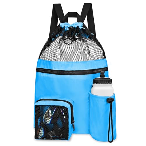 Cidumoa Schwimmrucksack Wasserdicht Mode Sport Rucksäcke Herren mit Nassen Schwimmtasche Mädchen Große Kapazität Turnbeutel Schwimmbeutel Mesh Bag für Schwimm Fitness Training Sausrüstung, Blau von Cidumoa