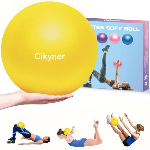 Cikyner Soft Pilates Ball, 23-25cm kleiner Gymnastikball mit aufblasbarem Strohhalm, für Pilates, Yoga, Ganzkörpertraining, Verbesserung des Gleichgewichts zu Hause im Fitnessstudio und im Büro (Gelb) von Cikyner