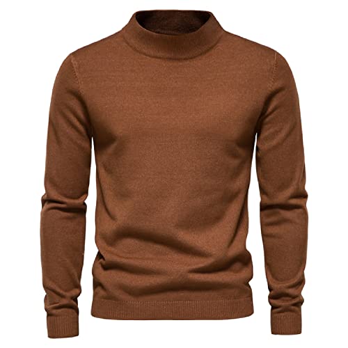 Ckieosh Pullover Für Herren - Klassische Männer Halb Rollkragenpullover Solid Color Herbst Winter Langarm Strickpullover Bodenbelag Pullover Kleidung, Braun, XL von Ckieosh