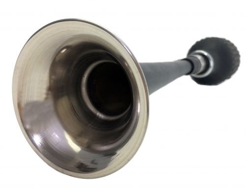 Gerade, langes Horn Ballhupe aus Edelstahl schwarz, mit Flaschen-Hupenbalg von Classic Cycle