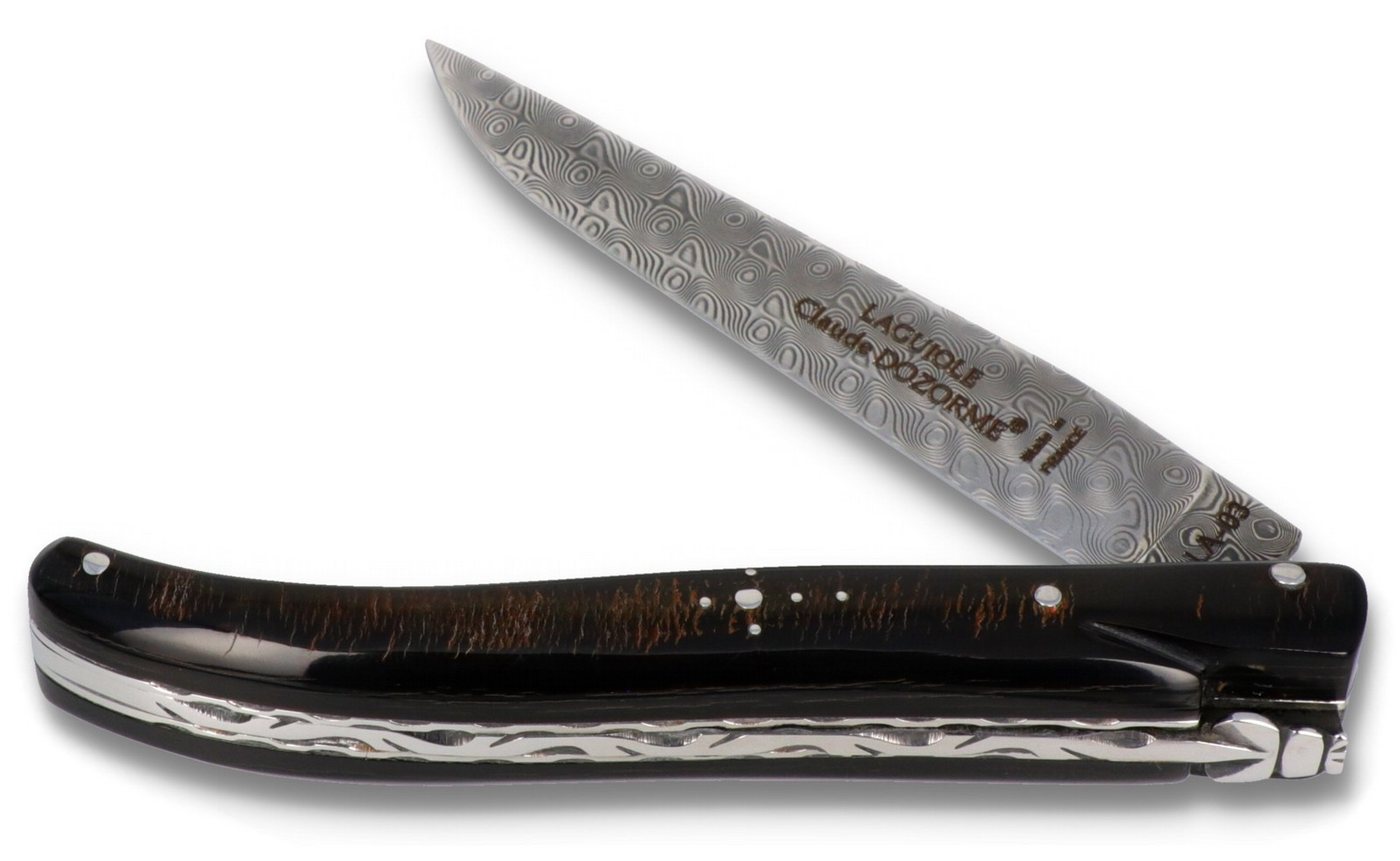 Claude Dozorme Taschenmesser 1.60.140.41D, Laguiole - Griff 12cm Büffel - Feder/Platine verziert - Klinge Damast von Claude Dozorme