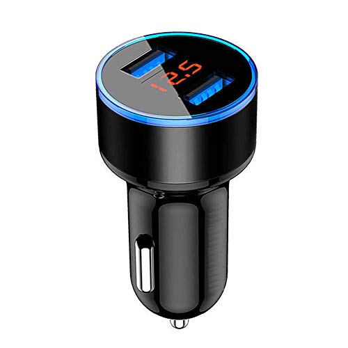 Clenp Autoladegerät, 3,1 A Spannung Strom LED Digitalanzeige Zwei USB-Anschlüsse Autoladegerät-Adapter Schwarz von Clenp
