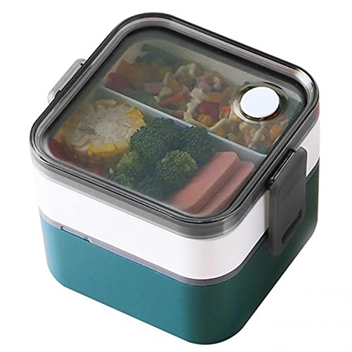 Clenp Bento Box, Lunchbox Getrennte Art Mikrowellen heizung tragbare Schüler Bento Lebensmittel behälter Geschirr für die Schule Weiß + grün. 5,51 "x 5,51" x 4,53" von Clenp