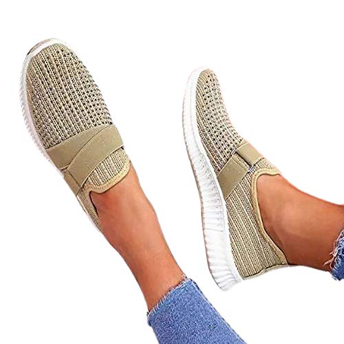 Clenp Damen Sneakers, Frühling Herbst Frauen Soft Sole Slip On Sneakers Strass Atmungsaktive Flache Schuhe Khaki 43 von Clenp