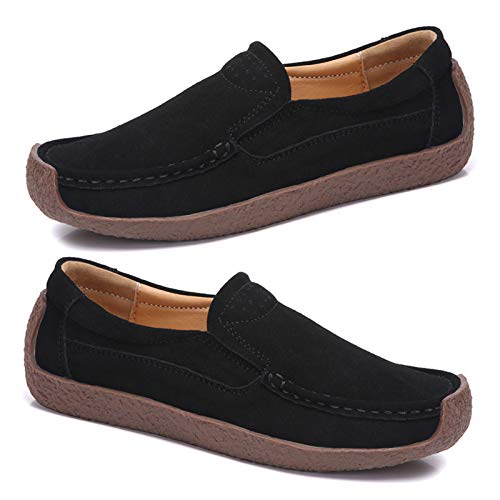 Clenp Damenschuhe, Damen Lässig rutschfeste Runde Zehen Low Top Slip-On Walking Loafers Sneakers Schuhe Black 39 von Clenp