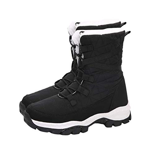 Damenstiefel, Winter Damen Casual Outdoor Verdicken Warme Wandersport Schneeschuhe High-Top Schuhe Schwarz 37 von Clenp