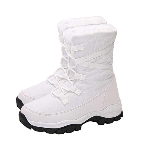 Damenstiefel, Winter Damen Casual Outdoor Verdicken Warme Wandersport Schneeschuhe High-Top Schuhe Weiß 37 von Clenp